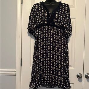 INC International Concepts Navy Blue and White Polka Dot Midi Dress